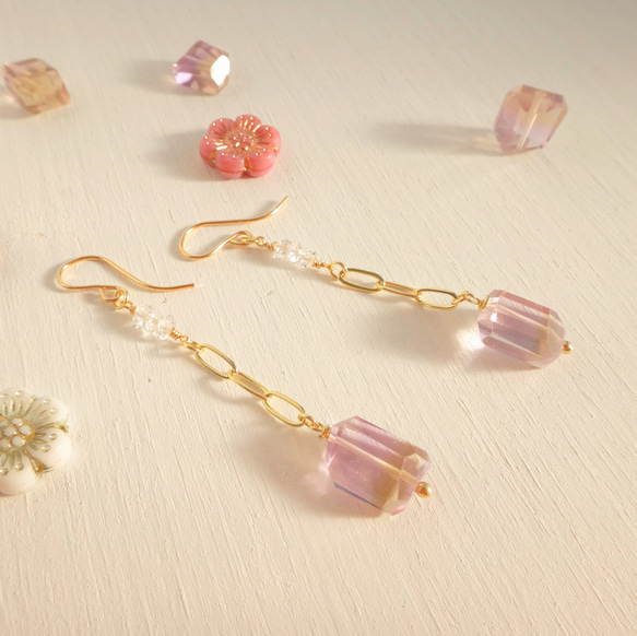 14kgf アメトリンとハーキマーのピアス ◇14kgf◇アメトリン、ハーキマークォーツ、フローライト。'TREASURE