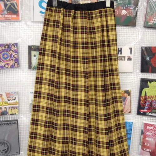【美品】45R ウールタータンチェック ロングスカート イエロー Lサイズ 368e8f28070e48c19726ad1503310f