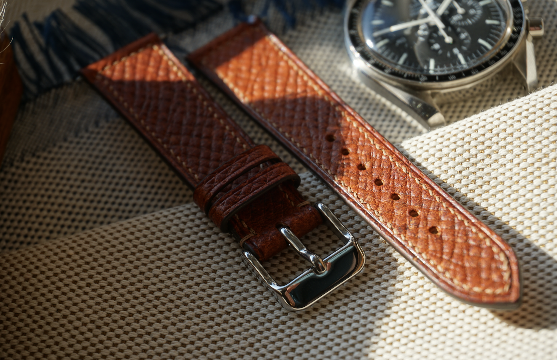 『高級革使用』鹿革　ラスティックタン　ブラウン　時計ベルト AppleWatchバンド　レザー　腕時計　革ベルト　皮