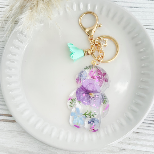 押し花で作ったパープル系レジンキーホルダー キーリング Puaport 通販