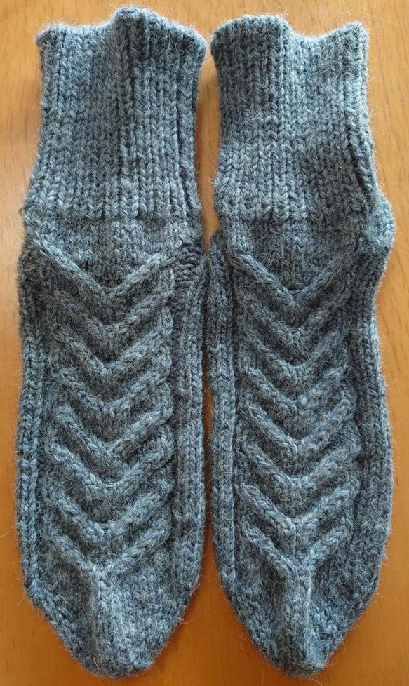 【即納】ルームソックスウール100%の手編み靴下 24-26 cm 3枚目の画像