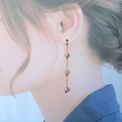 ローズクォーツ/水晶 さざれ石 揺れるピアス/揺れるイヤリング