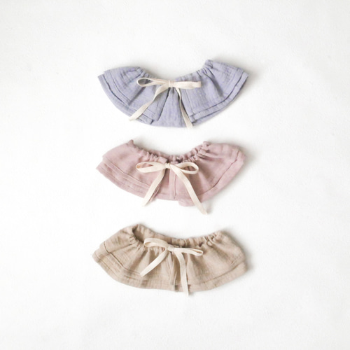 名前入りスタイ / くすみカラー 2段フリル リボン付き つけ襟スタイ