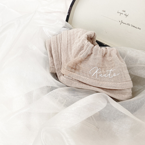 名前入りスタイ / くすみカラー 2段フリル リボン付き つけ襟スタイ