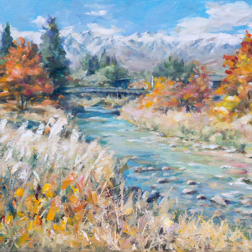 白馬岳遠望】 油絵原画 F3サイズ 一点物 額縁付 豪華プレゼント