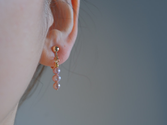 Þreföld perla necklace＆earring set：ピンクパールネックレス＆ピアス 4枚目の画像