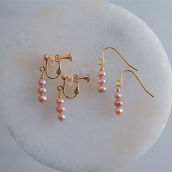 Þreföld perla necklace＆earring set：ピンクパールネックレス＆ピアス 11枚目の画像