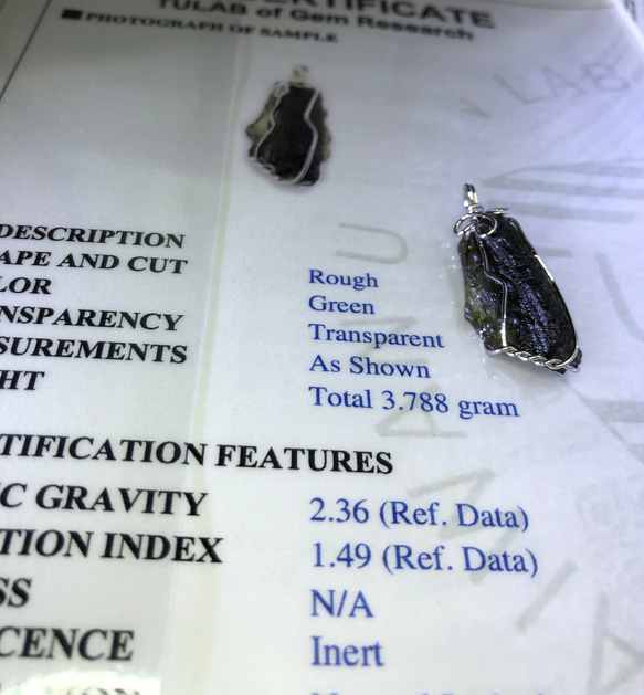 天然チェコ隕石ネックレス・ペンダント、台湾共同検査証明書付き、安心してお買い求めください - 「モルダバイト」 入手困難なモルダ 9枚目の画像