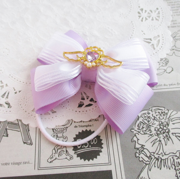 オーガンジーリボンヘアゴム ハートローズ