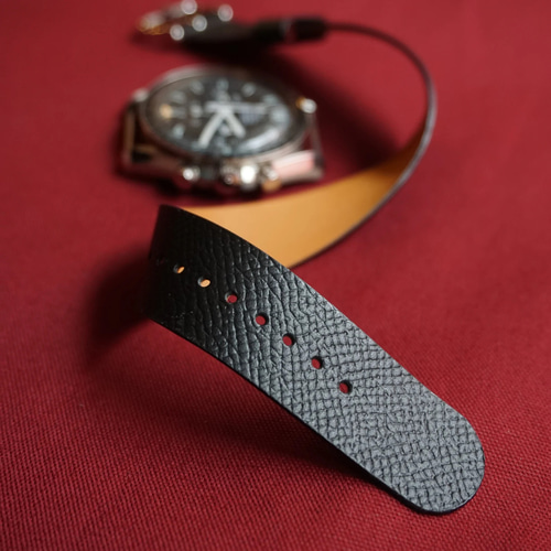 高級革使用』エプソンレザー 黒 時計ベルト シングルパスストラップ