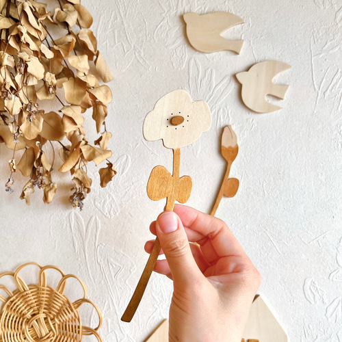 壁にぺたり♪野の花と鳥さん【木製】ウォールステッカー/繰り返し