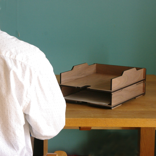 A4トレー／ウォールナット突板／書類整理ラック フリーボックス