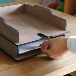 A4トレー／ウォールナット突板／書類整理ラック フリーボックス・小物