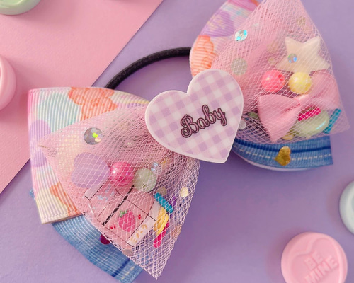 BABY メイドキャップ風カチューシャ　リボン　ハートチョコレート　ピンク 商品詳細ページ