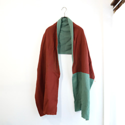 double colour wool scarf　(green x dark red) 4枚目の画像