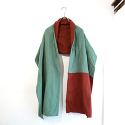 double colour wool scarf　(green x dark red) 3枚目の画像