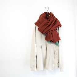 double colour wool scarf　(green x dark red) 6枚目の画像