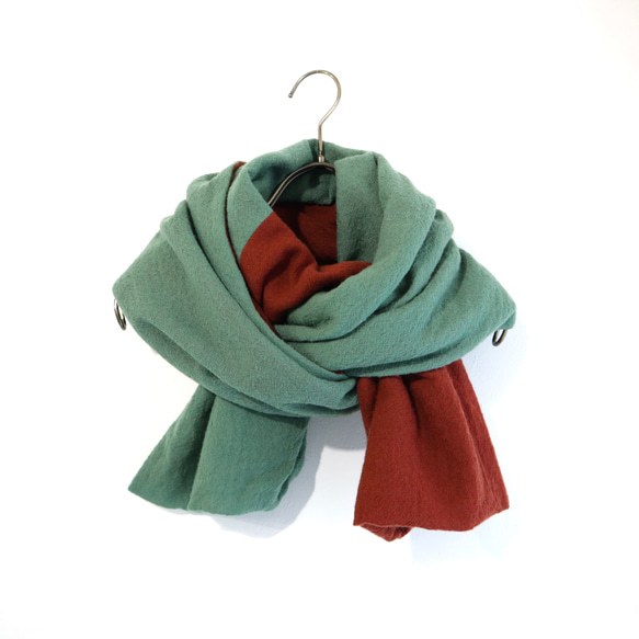 double colour wool scarf　(green x dark red) 7枚目の画像