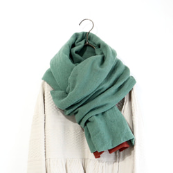 double colour wool scarf　(green x dark red) 5枚目の画像