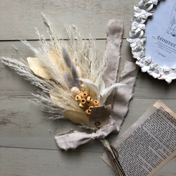 ナチュラルリゾートブーケ♡ブートニア付き ブートニア付き ナチュラルブーケ クラッチブーケ ブーケ aimo