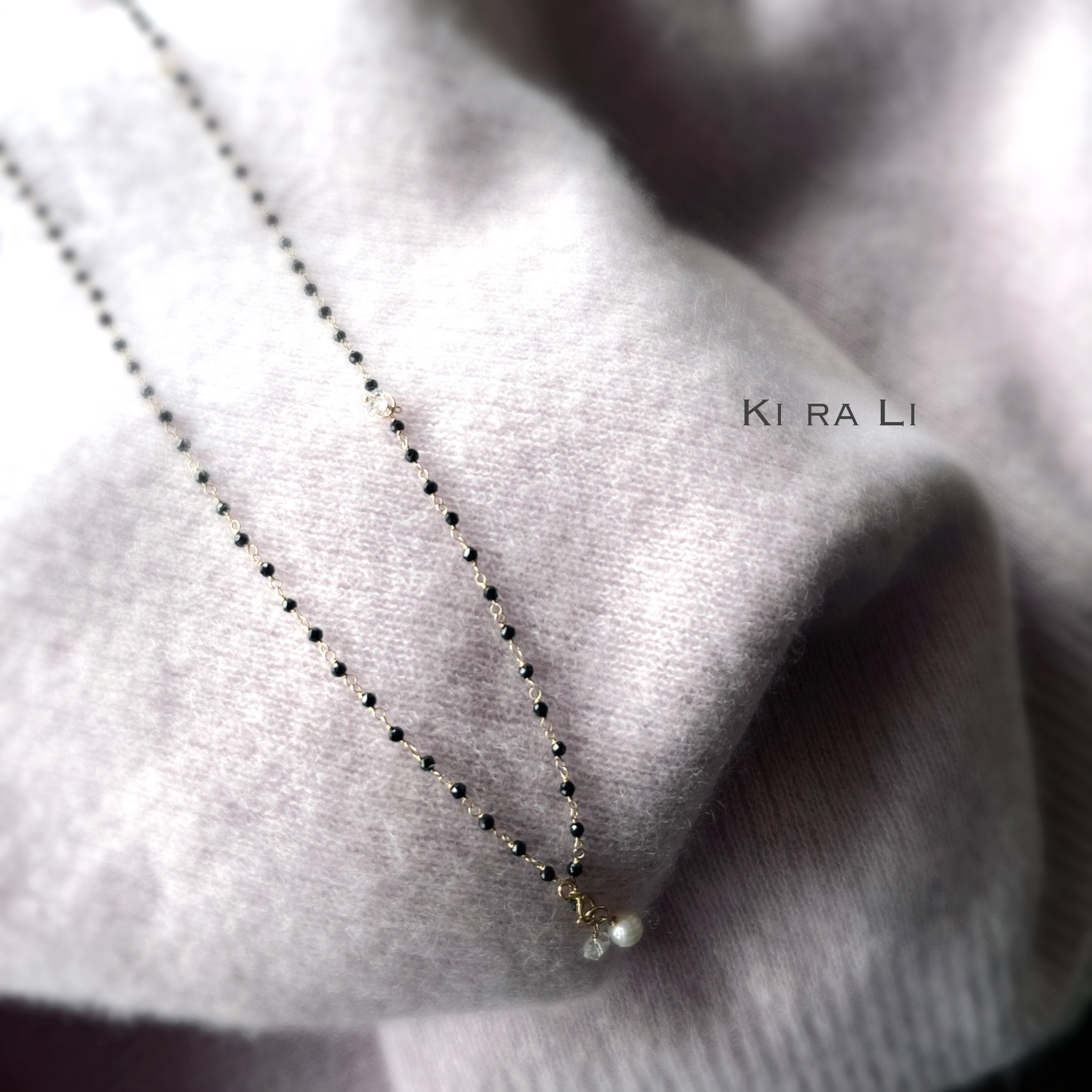 受注制作　14KGF ブラックスピネルのロングネックレス