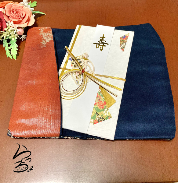 【kimono】帯リメイク 紺色古典柄 袱紗 2枚目の画像