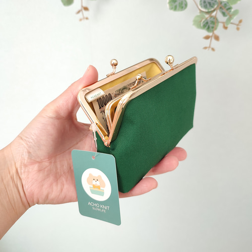 送料無料］お札が二つ折りで入る♪親子がま口のお財布（モスグリーン