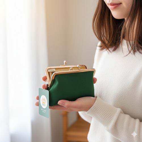 送料無料］お札が二つ折りで入る♪親子がま口のお財布（モスグリーン