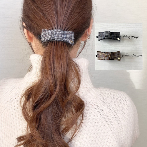 バナナクリップ　Swarovski ブラウンリボンヘアクリップ バナナクリップ Swarovski ブラウンリボンヘアクリップ リボン
