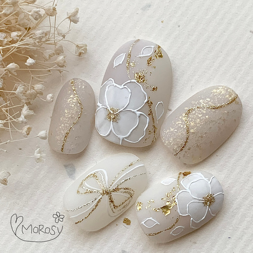 MOROSY228☆和装 成人式 振袖 白無垢 卒業式 水引 ネイルチップ 白