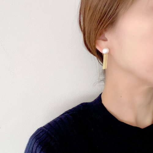 淡水パールとタッセルチェーンのピアス/イヤリング ピアス（スタッド 