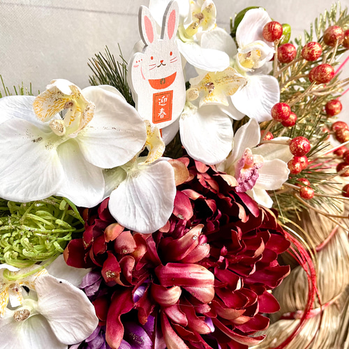 No.wreath-15496/迎春しめ縄リース(正月) 22-(6) 52x35cm/アーティ