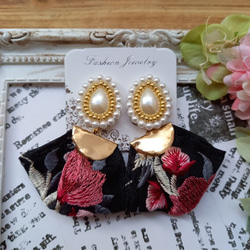 インド刺繍 ビーズ刺繍 ピアス/イヤリング 2way パール おおぶり