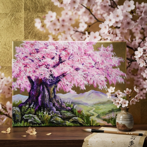 桜　絵画 千年の桜」油彩画（F4号 ※サイズ）｜重厚な筆致で描く桜の原画 絵画