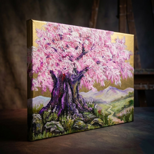 桜　絵画 千年の桜」油彩画（F4号 ※サイズ）｜重厚な筆致で描く桜の原画 絵画