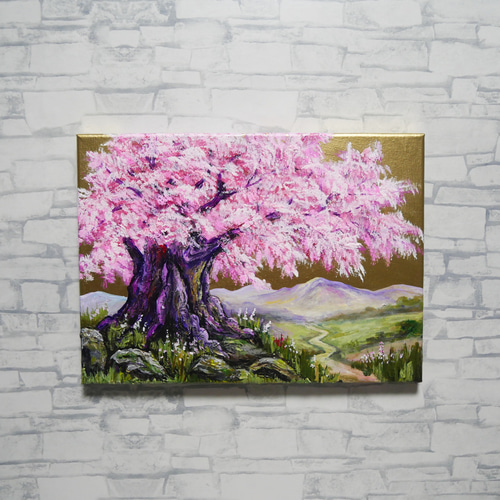 油絵 油彩 油彩画 絵画 絵【早春の桜】 満開の桜のトンネル 油絵【原画】 一点物 春 桜並木 油彩画 絵画