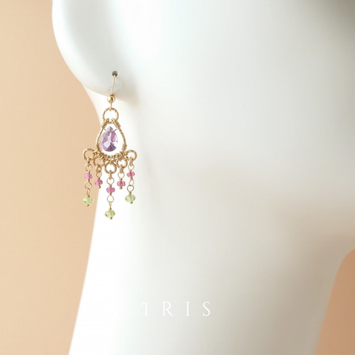 14kgf〈現品〉アメジスト ペリドット ピンクサファイア シャンデリア  