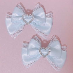 ミニリボン ヘアクリップ 水色 ギンガムチェック 白 ♡量産型地雷系