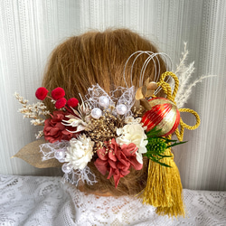 ドライフラワー髪飾り　プリザーブドフラワー　ヘッドドレス　水引　タッセル　チュール　結婚式　成人式　卒業式　 4枚目の画像
