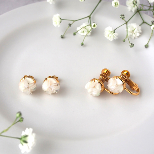 【在庫僅少】 かすみ草風一粒ピアス/イヤリング ピアス（スタッド・一粒 ピアス