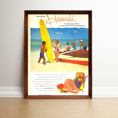 ハワイ サーフィン 1950年代 アメリカ ヴィンテージ 広告 額付