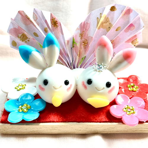 出産祝いなども豊富 ☆まん丸うさぎのお雛様(受注生産) 樹脂粘土 置物 ひな祭り クラフト・布製品