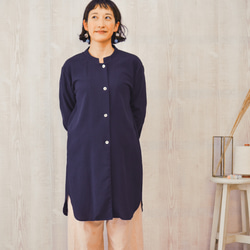 スタンドカラーロングシャツ 高島ちぢみ 葦布《navy》 2枚目の画像