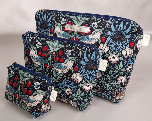 スクエアポーチセット(ウィリアムモリス＊いちご泥棒新色ミント