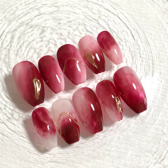 ワインレッド ニュアンス ミラー ネイルチップ（つけ爪