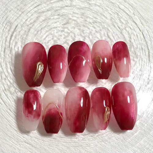 ワインレッド ニュアンス ミラー ネイルチップ（つけ爪