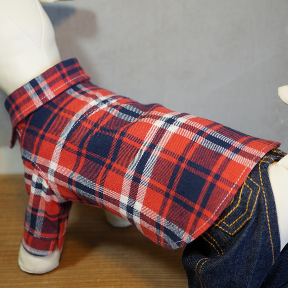新色✨犬服 レッドⅡ★アメカジ好きのためのネルシャツ★チェックシャツ ドッグウェア 9枚目の画像