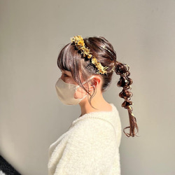 No.2リーフカチューシャ　リーフ×かすみ草　卒業式、ウェディング、成人式　ヘッドドレス　ゴールド　髪飾り　ヘッドパーツ 10枚目の画像