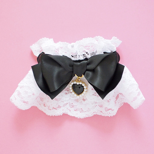 お袖留め 付け カフス 付け袖 ハートチャーム ダブルレース ブラック