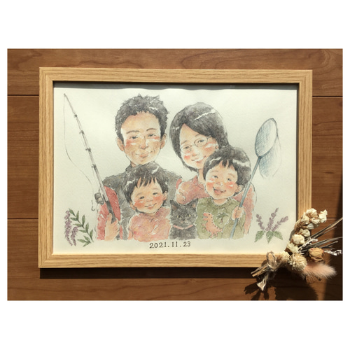 似顔絵オーダー A4 /イラスト 記念日 オーダーメイド 水彩 プレゼント  